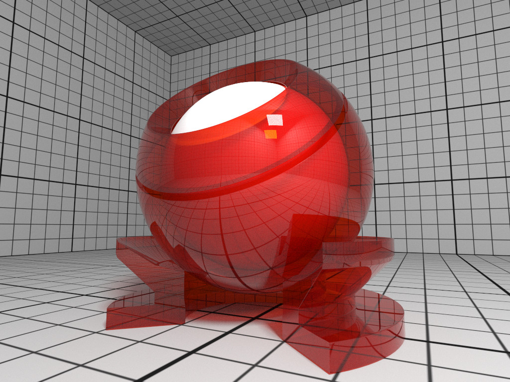 Rendering of a ThinGlass material with red attenuation.